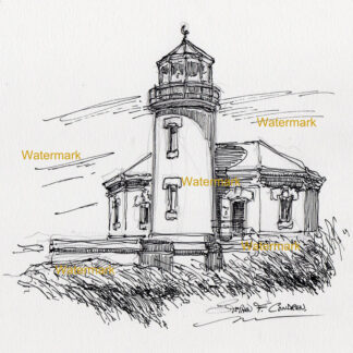 Bandon Lighthouse #944A pen & ink landmark drawing is popular because of it's charm.