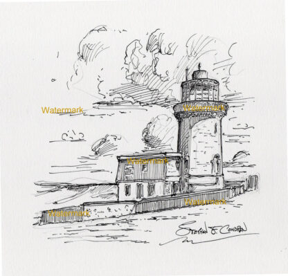 Belle Tout Lighthouse #947A pen & ink landmark drawing is popular because of it's view of the clouds.