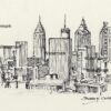 Atlanta skyline #823A pen & ink cityscape drawing with a view of downtown.