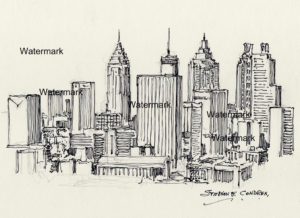 Atlanta skyline pen & ink drawing 823
