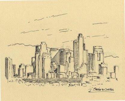 Los Angeles skyline #2693A pen & ink, cityscape drawing of downtown skyscrapers.