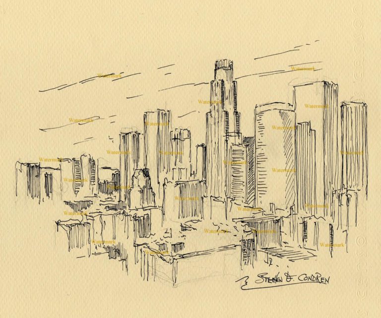 Los Angeles Skyline 2713A Pen & Ink Drawing Prints • Stephen Condren