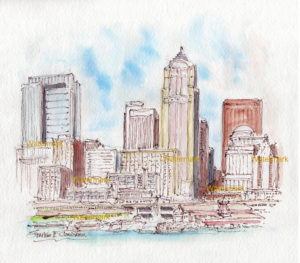 Seattle Skyline Watercolor Painting For Sale ~ 880
