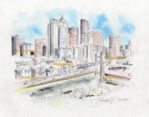 Seattle Skyline Watercolor Painting For Sale ~ 883