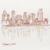 Seattle skyline #878A pen & ink cityscape drawing reflecting in Elliott Bay.
