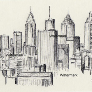 Atlanta skyline #819A pencil cityscape drawing is popular because of it's view of downtown.