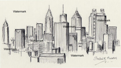 Atlanta skyline #819A pencil cityscape drawing is popular because of it's view of downtown.