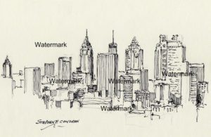 Atlanta skyline pen & ink drawing of downtown