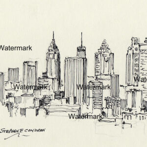 Atlanta skyline #822A pen & ink black line drawing is popular because of it's view of downtown.