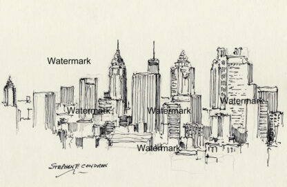 Atlanta skyline #822A pen & ink black line drawing is popular because of it's view of downtown.