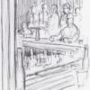 Bar scene #2990A pencil tavern drawing of a man sitting with a drink over the counter.