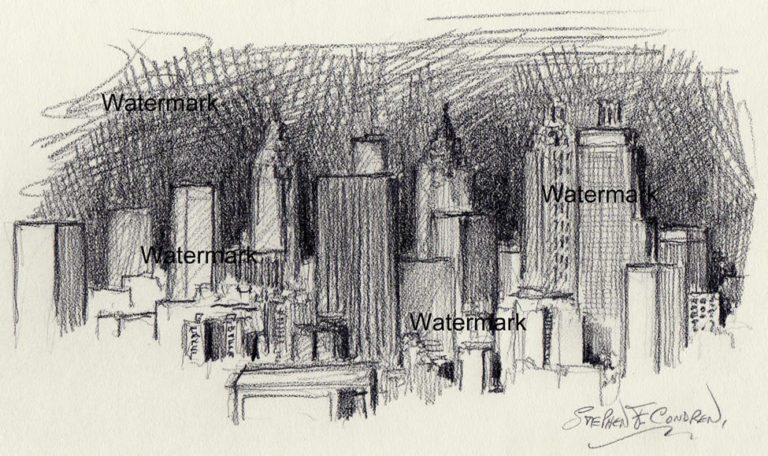 Atlanta skyline drawing of downtown by artist Stephen F. Condren