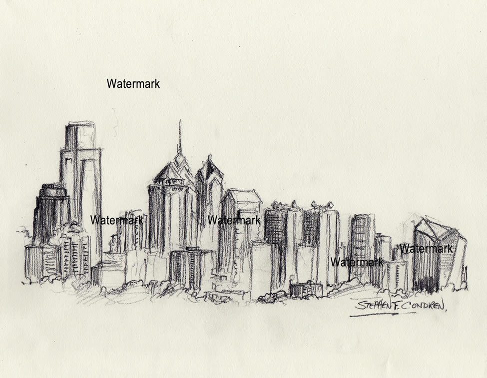 Philadelphia Skyline 797A Charcoal Drawing Prints • Stephen Condren