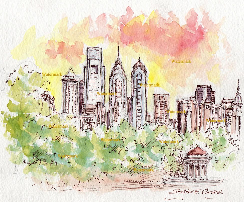 Philadelphia skyline watercolor