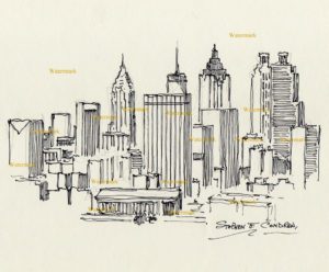 Atlanta skyline pen & ink drawing