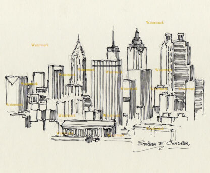 Atlanta skyline #826A pen & ink cityscape drawing is popular because of it's view of downtown.