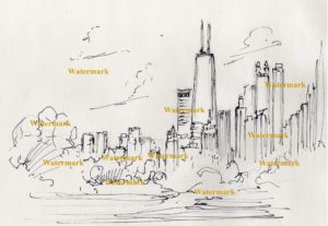 Chicago skyline pen & ink 740A