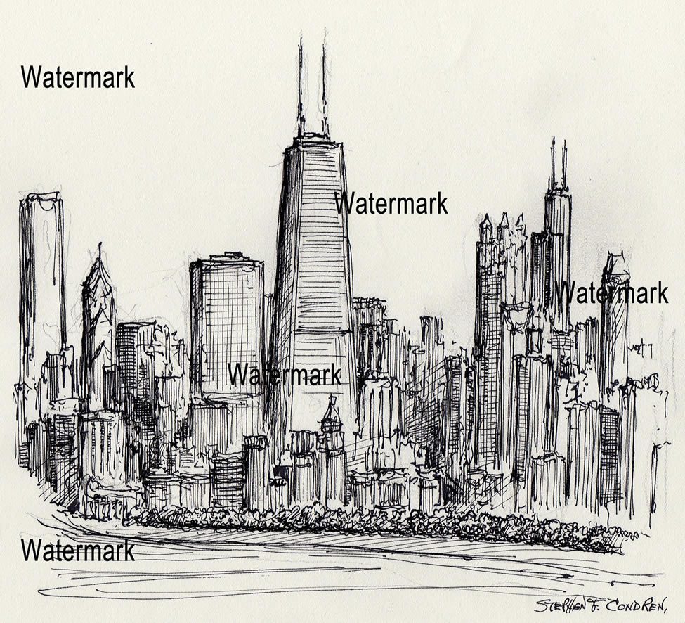 Chicago Skyline 774A Pen & Ink Drawing And Prints • Stephen Condren