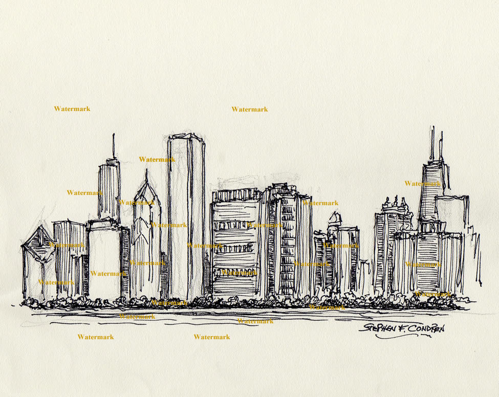 Chicago Skyline #777A Pen & Ink Drawing And Prints • Stephen Condren