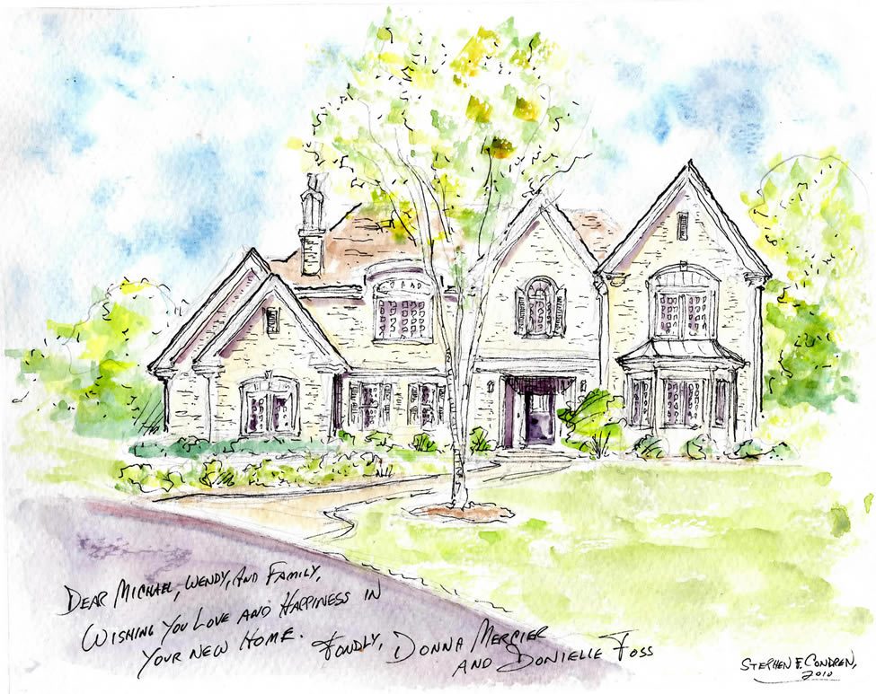 Watercolor house portraits as Realtor closing & settlement gifts