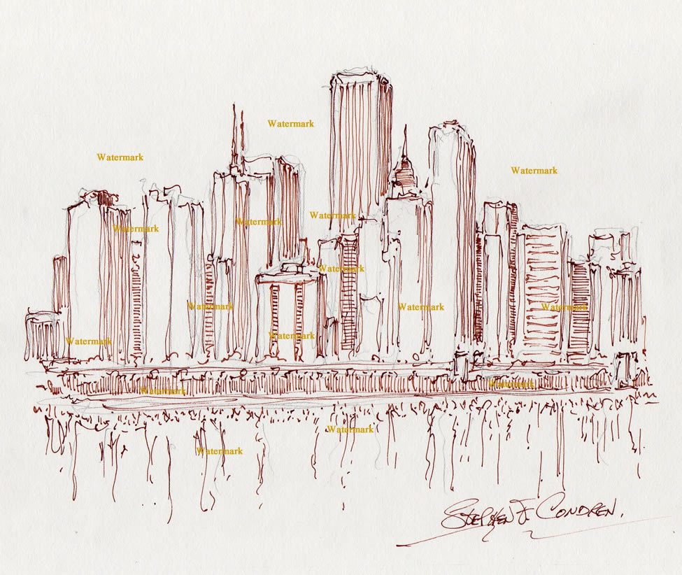 Chicago skyline pen & inks