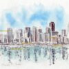 San Francisco skyline #886A pen & ink cityscape watercolor is popular because of it's view of the bay.