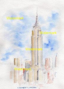Empire State Building watercolor painting in midtown Manhattan.