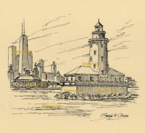 Chicago Harbor Lighthouse pen & ink