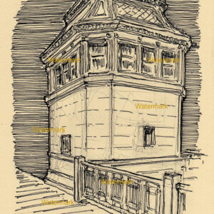 Chicago Bridgehouse #1039A pen & ink landmark drawing on the drawbridge used to monitor raising and lower the bridge.
