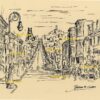 Pen & ink line drawing of Nob Hill in San Francisco.