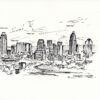 Charlotte skyline #400A pen & ink cityscape drawing with contour lines and hatching for shade and shadows.