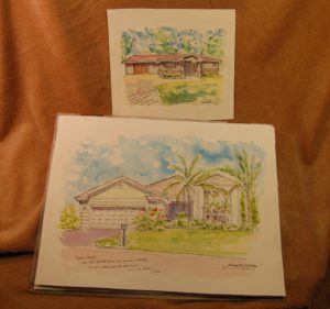 Large and small watercolor house portraits.