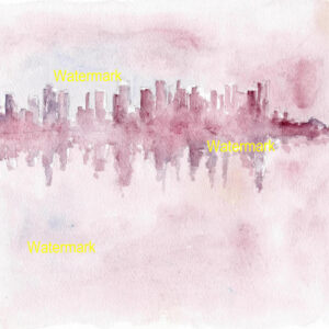 Impressionist Manhattan skyline #567A cityscape watercolor is popular because of it's reflection in the water, the print is matted 11"x14".