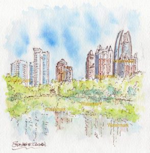 Atlanta skyline watercolor Piedmont Park