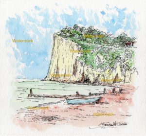 Watercolor seascape painting of the cliffs of St. Margaret's Bay in Nove Scotia.
