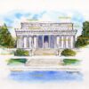 Lincoln Memorial watercolor #676A pen & ink landmark with it's Classical Architecture.
