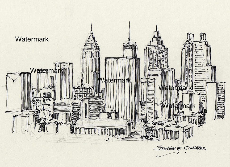 Atlanta pen & ink skyline drawing of downtown