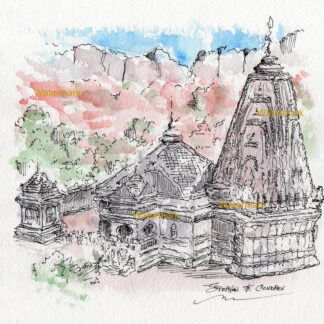 Trimbakeshwar Shiva Temple #938A pen & ink landmark watercolor in Trimbak, India.