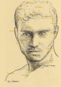 Pen & ink portrait of Bo Roberts.