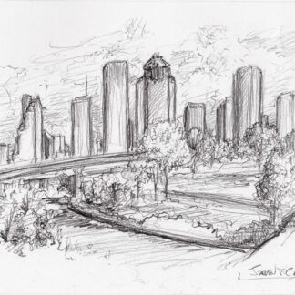 Houston skyline #2963A pencil cityscape drawing of downtown
