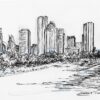 Houston skyline #2967A pen & ink cityscape drawing of downtown.