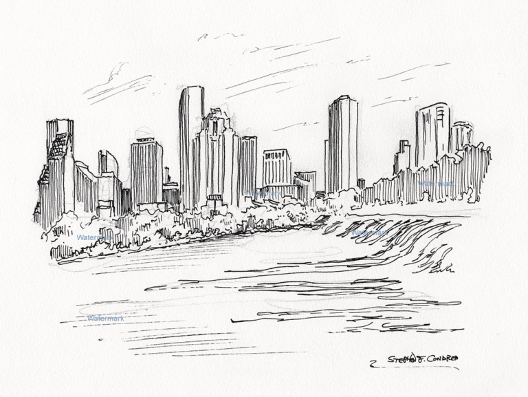 Space City Houston, Ink Drawing, Illustration