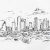 Houston skyline #2969A pen & ink cityscape drawing of downtown skyscrapers.