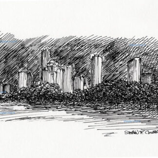 Houston skyline #2971A pen & ink cityscape drawing of downtown at nighttime.