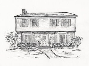 Pen & ink drawing of a house portrait by artist Stephen F. Condren.