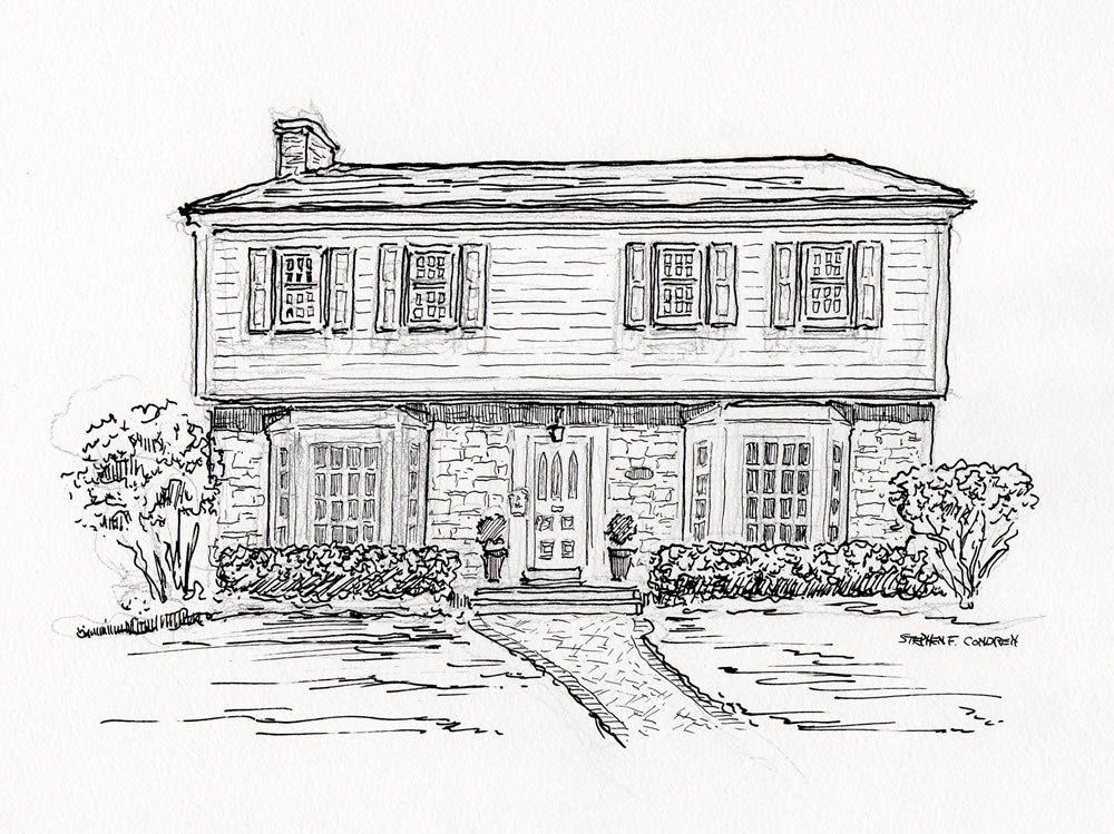 Pen & ink drawing of a house portrait by artist Stephen F. Condren.