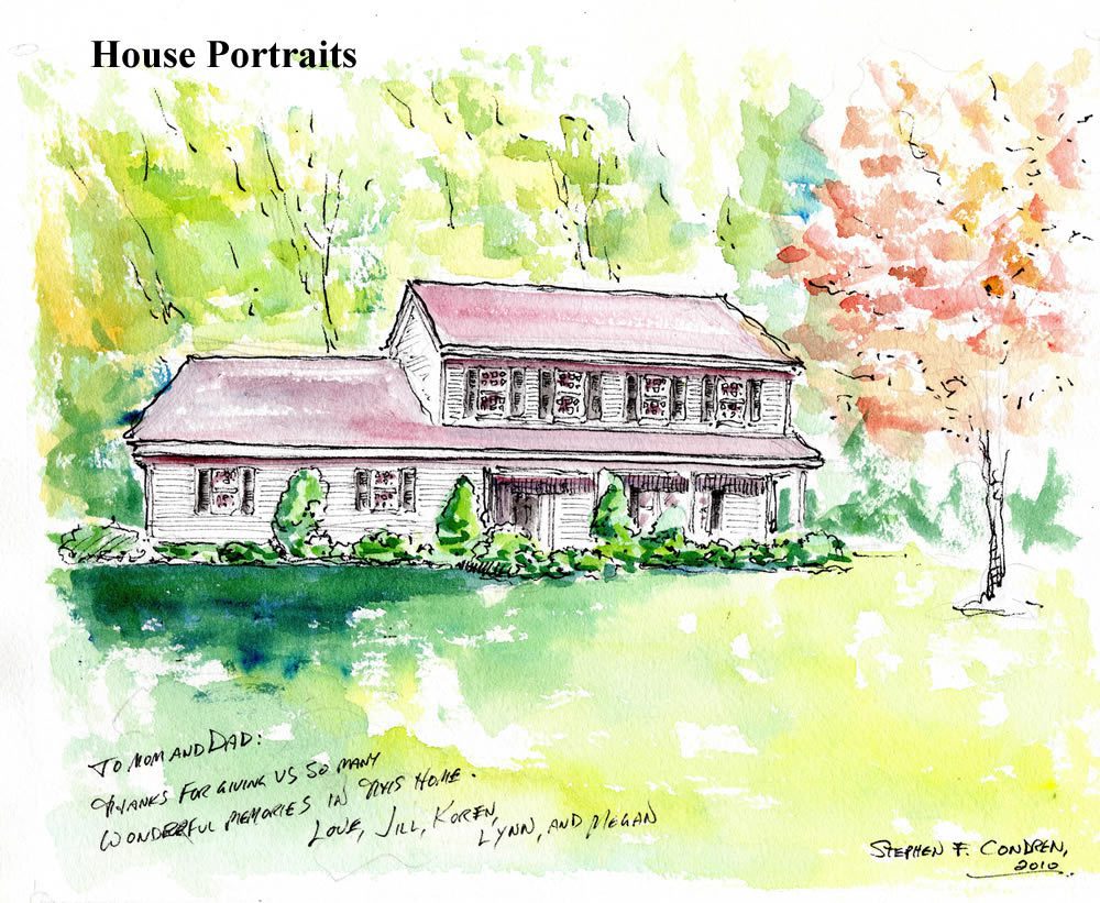 Watercolor house portrait by artist Stephen F. Condren