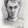 Igor Highkin #606A pencil portrait of a youth with fine hatching of shade and shadows on his face.