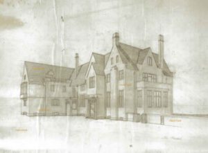 Architectural rendering of the Loeb Mansion from the murder trial of Leopold and Loeb by artist Stephen F. Condren.