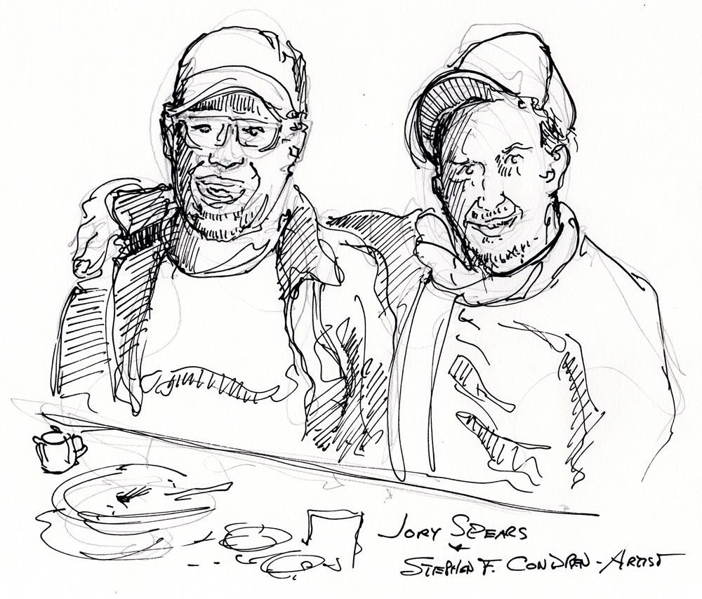 Jory Spears and Stephen F. Condren pen & ink drawing by artist Stephen F. Condren. Jory is a boyhood friend from the Jackson Park Highlands.